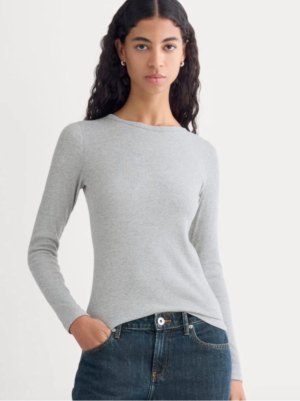 Everlane Light Gray Long-Sleeve Crewneck Top